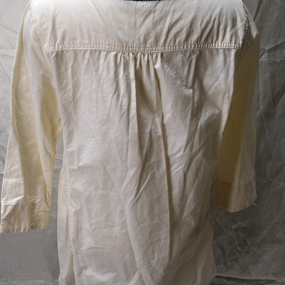 EDDIE BAUER 3/4 SLEEVE TIE NECK IVORY BLOUSE 100% COTTON SHIRT EMBROIDERY TOP LP - Picture 2 of 8